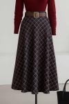 Beli Kemerli Ekoseli Çan Etek Bordo