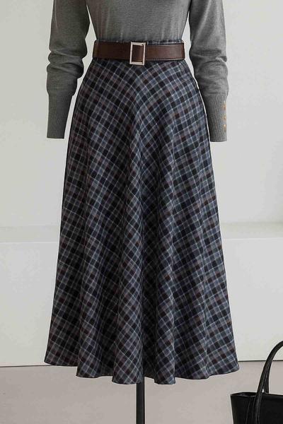 Beli Kemerli Ekoseli Çan Etek İndigo