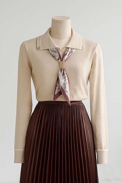 Polo Yakalı Kravatlı Corsman Triko Kazak Bej