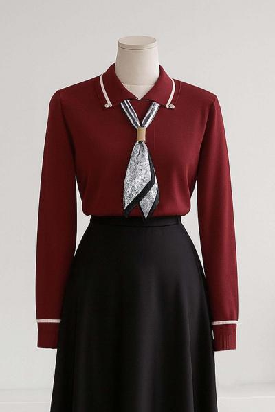 Polo Yakalı Kravatlı Corsman Triko Kazak Bordo