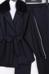 Yaka Kürklü Fermuar Detay Scuba Pantolonlu Takım Lacivert