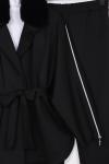 Yaka Kürklü Fermuar Detay Scuba Pantolonlu Takım Siyah