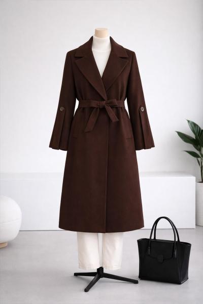 Kolları Apolet Detaylı Kaşe Kaban Kahve