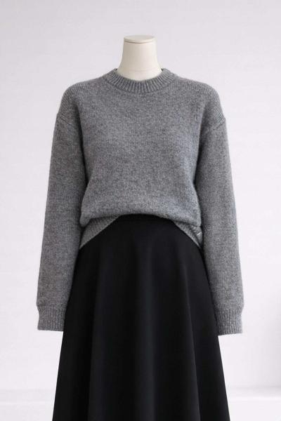 Sıfır Yaka Basıc Triko Kazak Gri