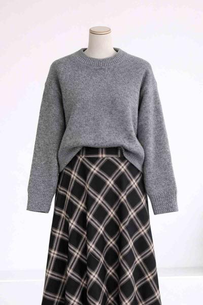 Sıfır Yaka Basıc Triko Kazak Gri