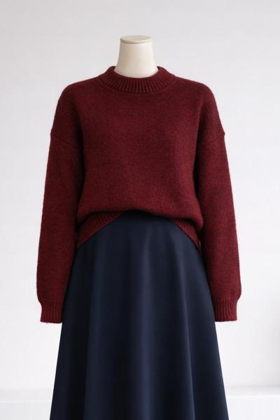 Sıfır Yaka Basıc Triko Kazak Mürdüm