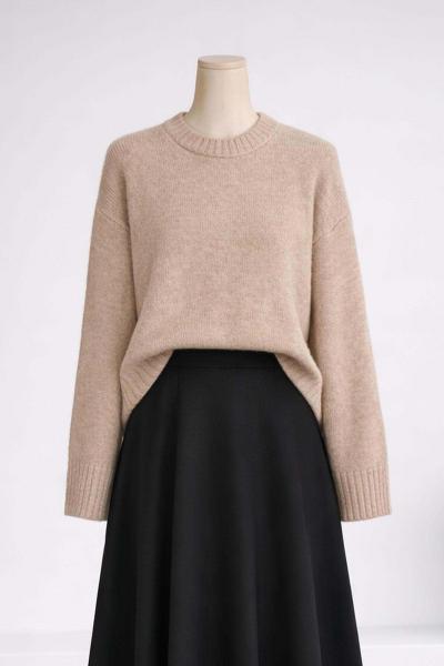 Sıfır Yaka Basıc Triko Tunik Vizon