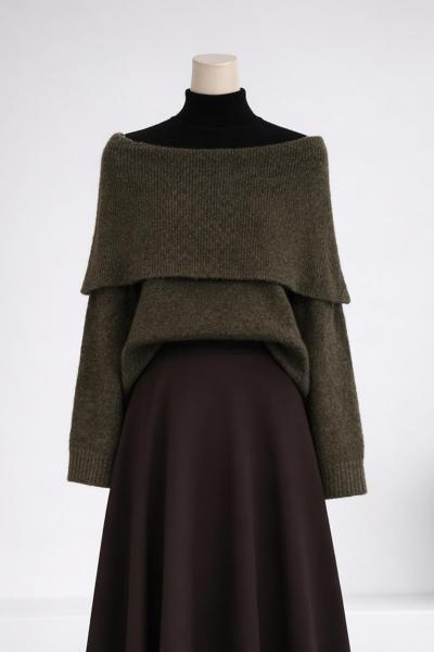 Straplez Yumoş Triko Kazak Haki