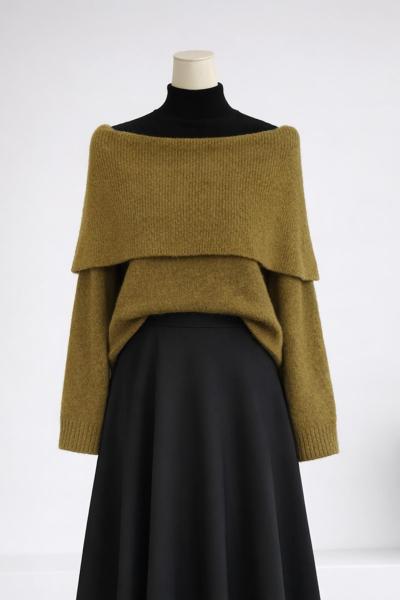 Straplez Yumoş Triko Kazak Yağ Yeşili