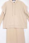 Kapşonlu Fitilli İkili Elbise Bej