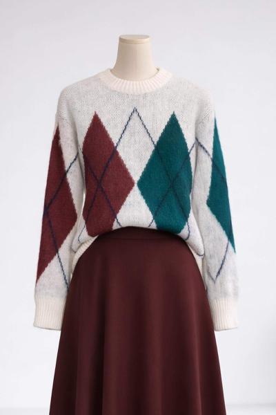 Baklava Desen Şardonluı Triko Kazak Ekru