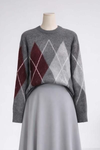 Baklava Desen Şardonluı Triko Kazak Füme