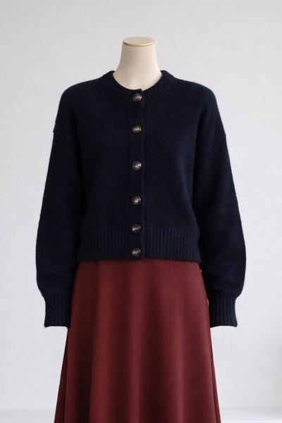 Yırtmaçlı Altı Düğmeli Triko Hırka Lacivert