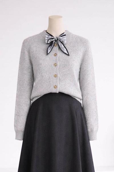 Fularlı Triko Yumoş Hırka Gri