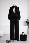 Fular Aksesuarlı Pantolonlu Selanik Takım Siyah