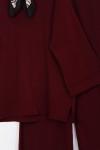 Kolu Katlamalı Fularlı Pantolonlu Triko Takım Bordo