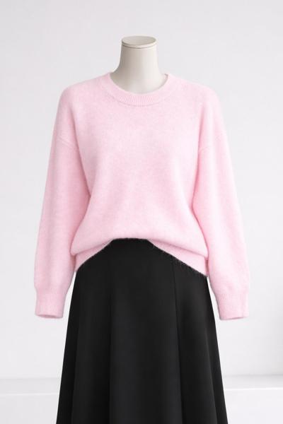 Bisiklet Yaka Elitli Setona Kazak Pembe