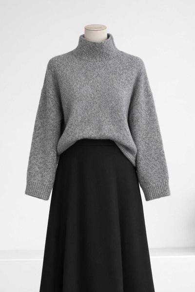 Yarım Balıkçı Salaş Yumoş Triko Kazak Koyu Gri