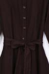 Düğmeli Kolu Katlamalı Kuşaklı Kot Elbise Kahve