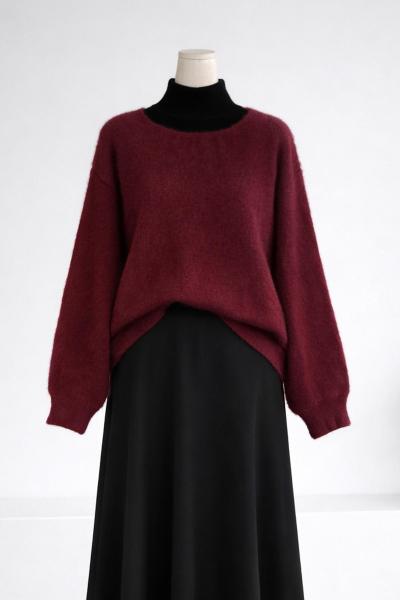 Yarasa Kalıp Yumoş Triko Kazak Bordo