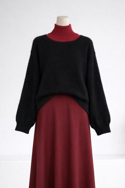 Yarasa Kalıp Yumoş Triko Kazak Siyah