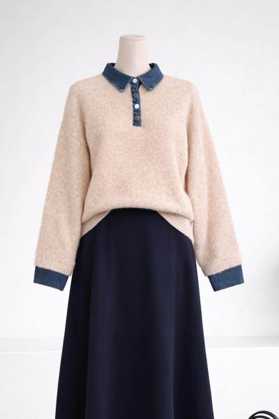 Jean Garnili Yün Triko Kazak Bej