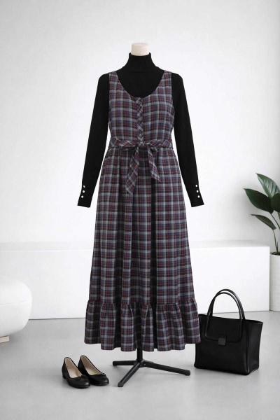 Ekoseli Parçalı Kendi Kumaşından Düğmeli Jile Bordo