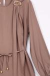 Omuzu Tokalı Gabardin Elbise Sütlü Kahve