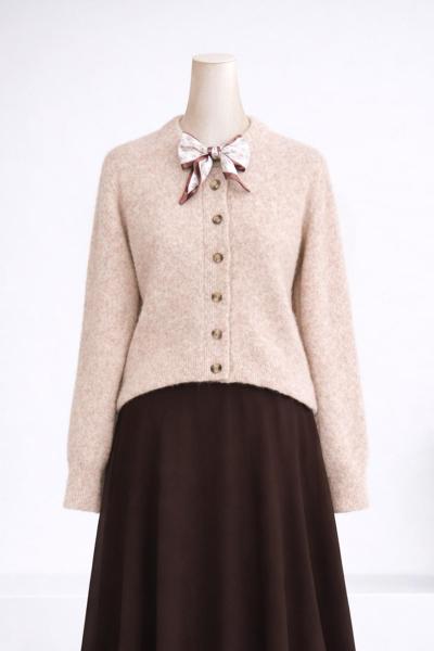 Fularlı Triko Yumoş Hırka Vizon