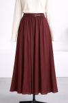 Deri Kemerli Çift Cepli Vual Etek Bordo