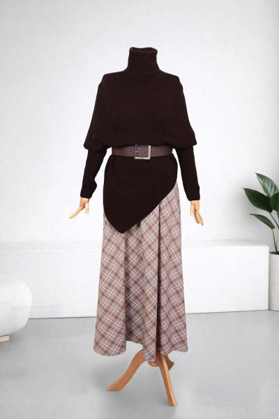 Balıkçı Yaka Fitilli Triko Panço Kahve