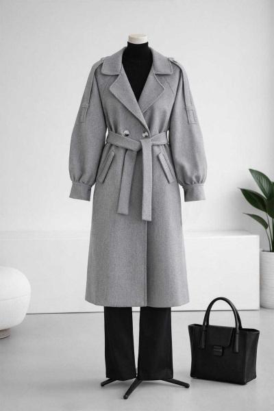 Apoletli Kuşaklı Kaşe Kaban Koyu Gri