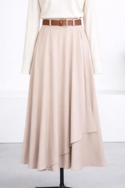 Beli Kemerli Anvelop Krep Etek Bej