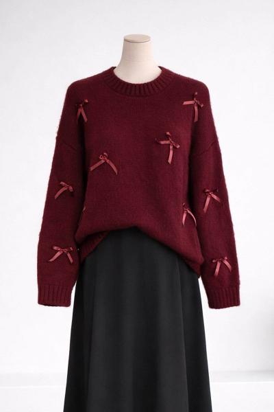 Kurdela Detaylı Triko Yumoş Kazak Bordo