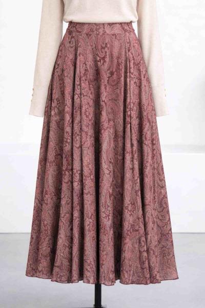 Şal Desenli Şifon Kloş Etek Bordo