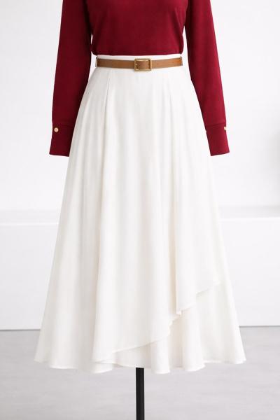 Beli Kemerli Anvelop Krep Etek Ekru