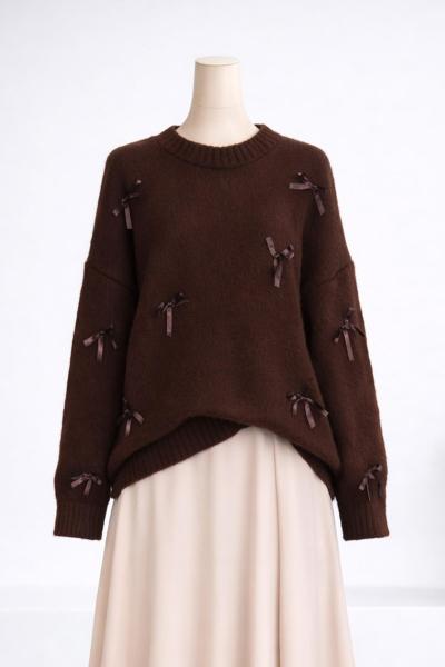 Kurdela Detaylı Triko Yumoş Kazak Kahve