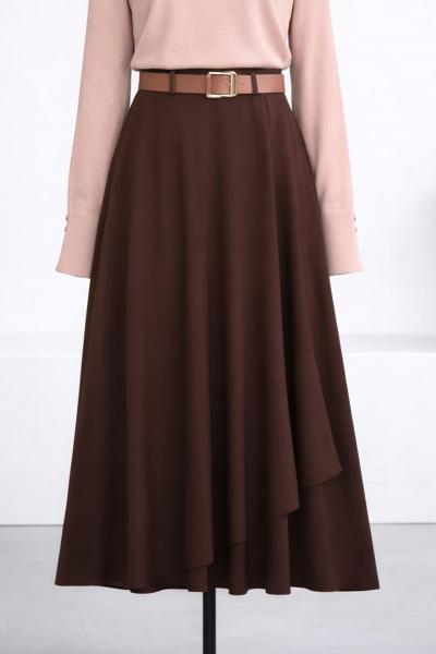 Beli Kemerli Anvelop Krep Etek Kahve