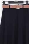 Beli Kemerli Anvelop Krep Etek Lacivert