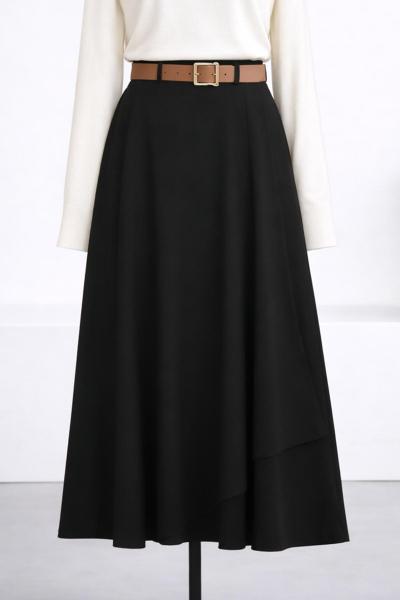 Beli Kemerli Anvelop Krep Etek Siyah