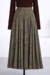 Şal Desenli Şifon Kloş Etek Yağ Yeşili