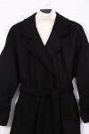 Kolu Düğmeli Bantlı Kuşaklı Kaşe Kaban Siyah