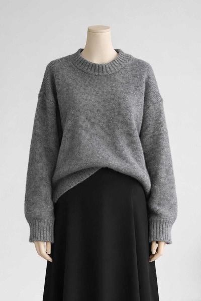 Sıfır Yaka Basıc Triko Tunik Koyu Gri