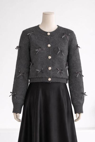 Fiyonklu Beş Düğmeli Triko Hırka Antrasit