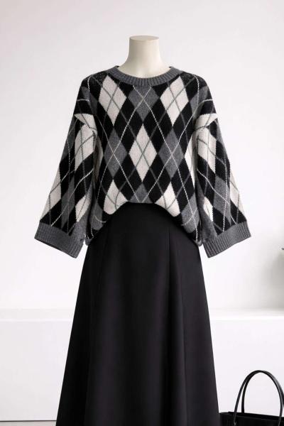 Baklava Desen Kolları Rahat Triko Kazak Antrasit