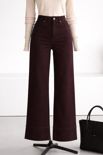 Paça Detaylı Palazzo Kot Pantolon Kahve