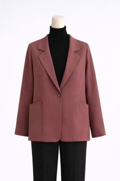 Tek Düğmeli Oversıze Çift Cepli Dabıl Ceket Koyu Kahve