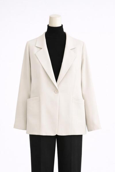 Tek Düğmeli Oversıze Çift Cepli Dabıl Ceket Taş