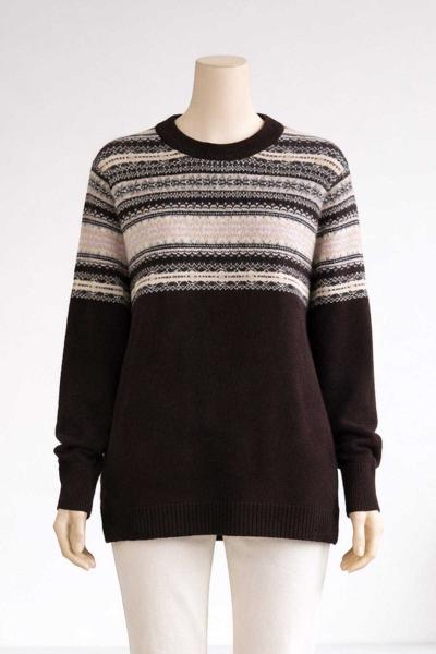 Etnik Desenli Cashmere Kazak Koyu Kahve