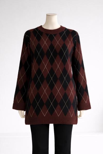 Baklava Desenli Simli Triko Tunik KAHVE SİYAH